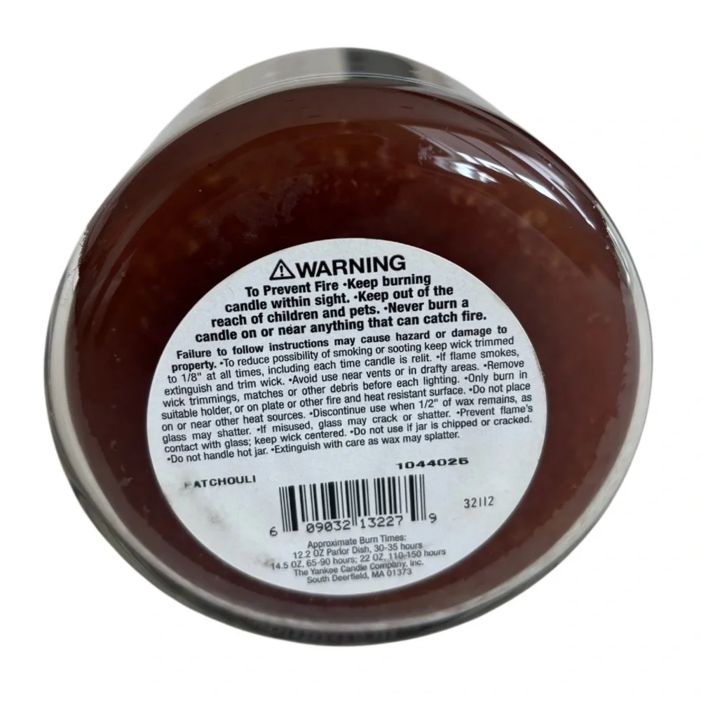 Yankee Candle Jar Patchouli Vintage Black Band Earthy Brown Gray Green 14.5 Oz